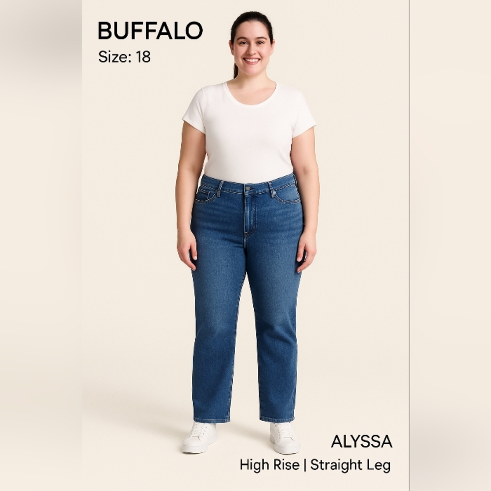Buffalo David  Women's Blue Jeans Hi Rise Straight Leg Cotton Spandex Size 18
